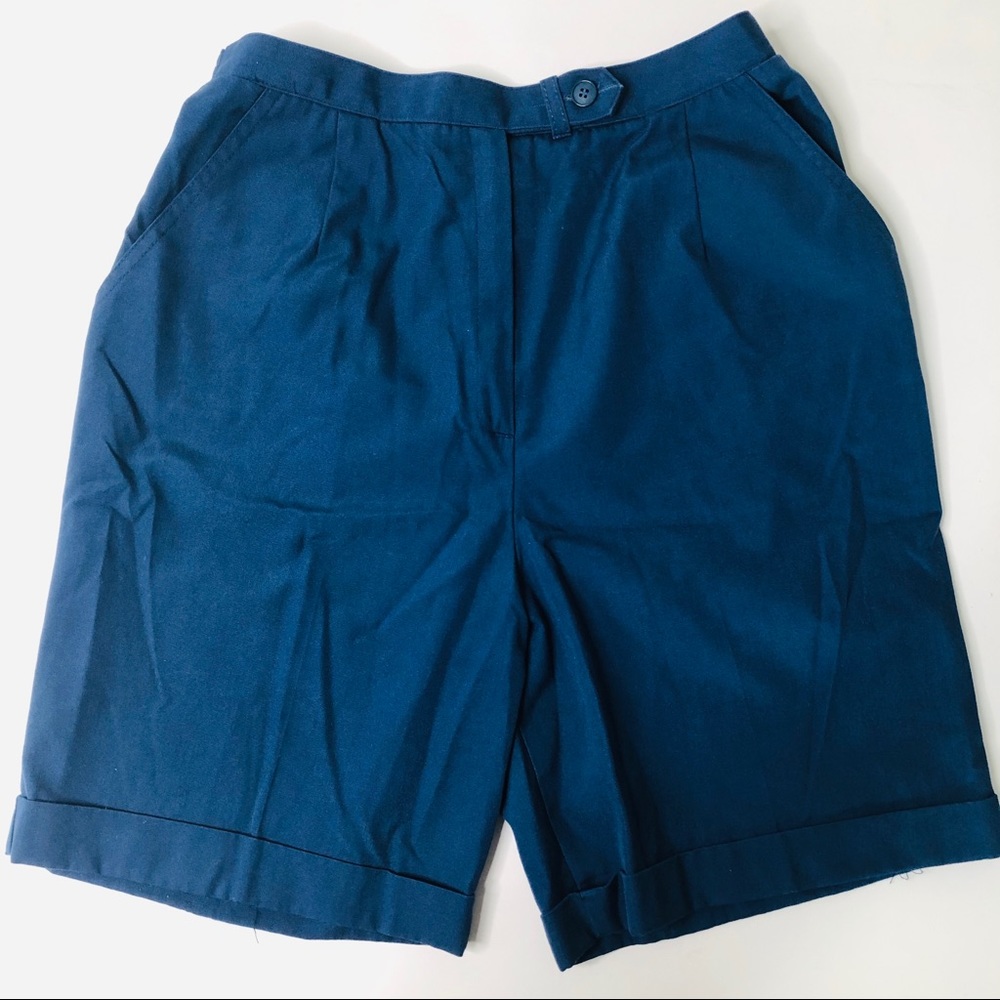 VTG 80s High Waisted Sailor Style Blue Shorts Sz28